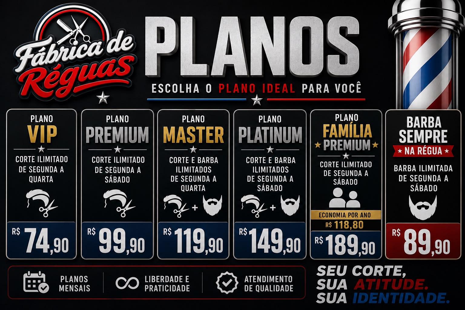 Flyer oficial com os seis planos mensais da Fábrica de Réguas